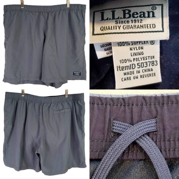 LL Bean Shorts Men's XXL Lined Drawstring Pull On Athletic Shorts Swim Gray Blue - Picture 1 of 12